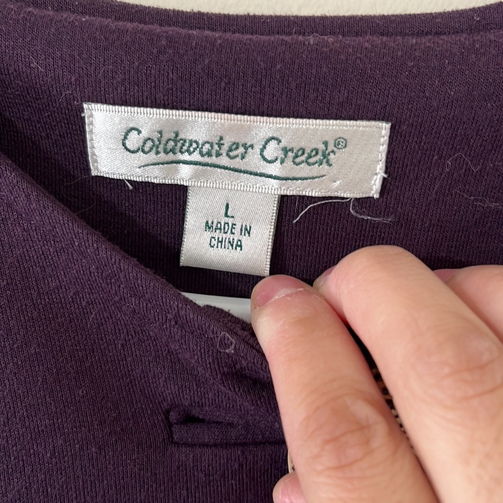 Coldwater Creek Purple Button 3/4 Sleeve Cropped Cape Style Knit Coat Size Large - Picture 5 of 7